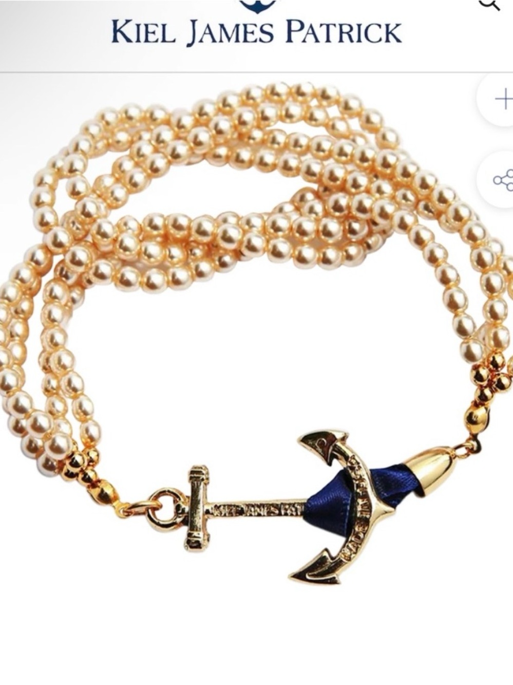 Kiel James Patrick Gold Pearl Bracelet with Navy Ribbon-Anchor